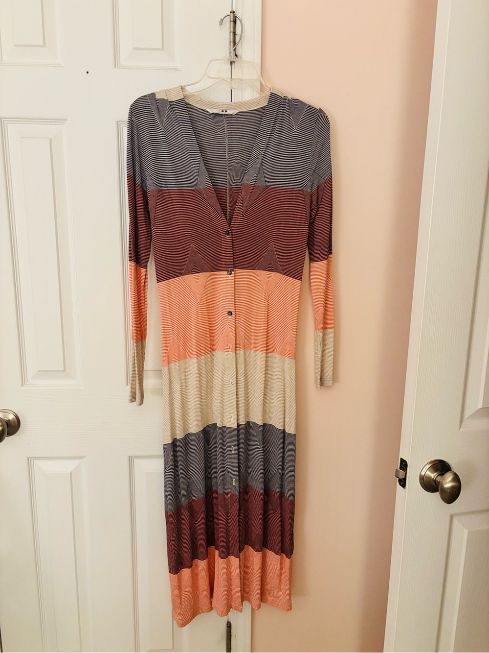 Three Dots Striped Maxi Dress in Peach, Taupe & Slate
